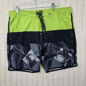 Projek Raw Men's Green Black Shorts Polyester Stretch Drawstring 8" Size L